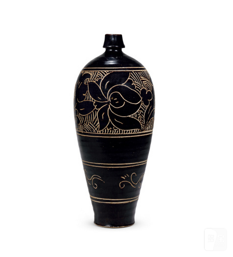 明 磁州窑刻划牡丹纹梅瓶